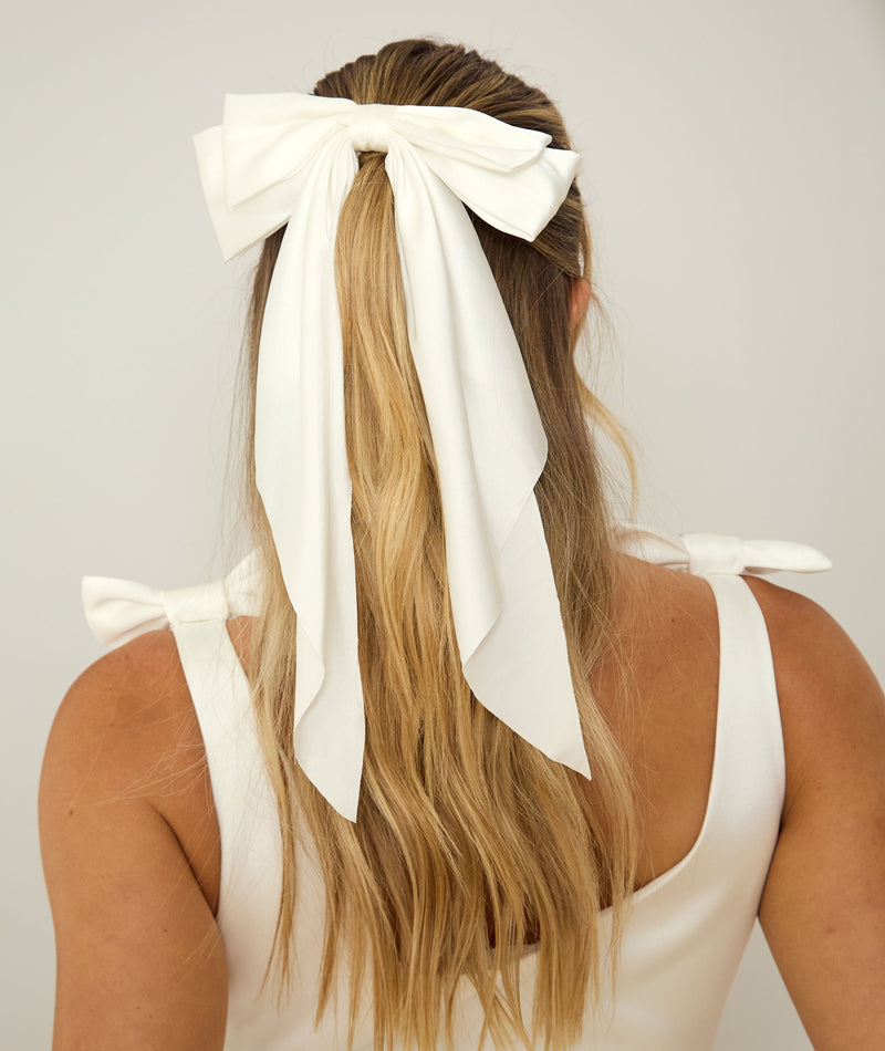 Satin Layered Hair Bow - Ivory