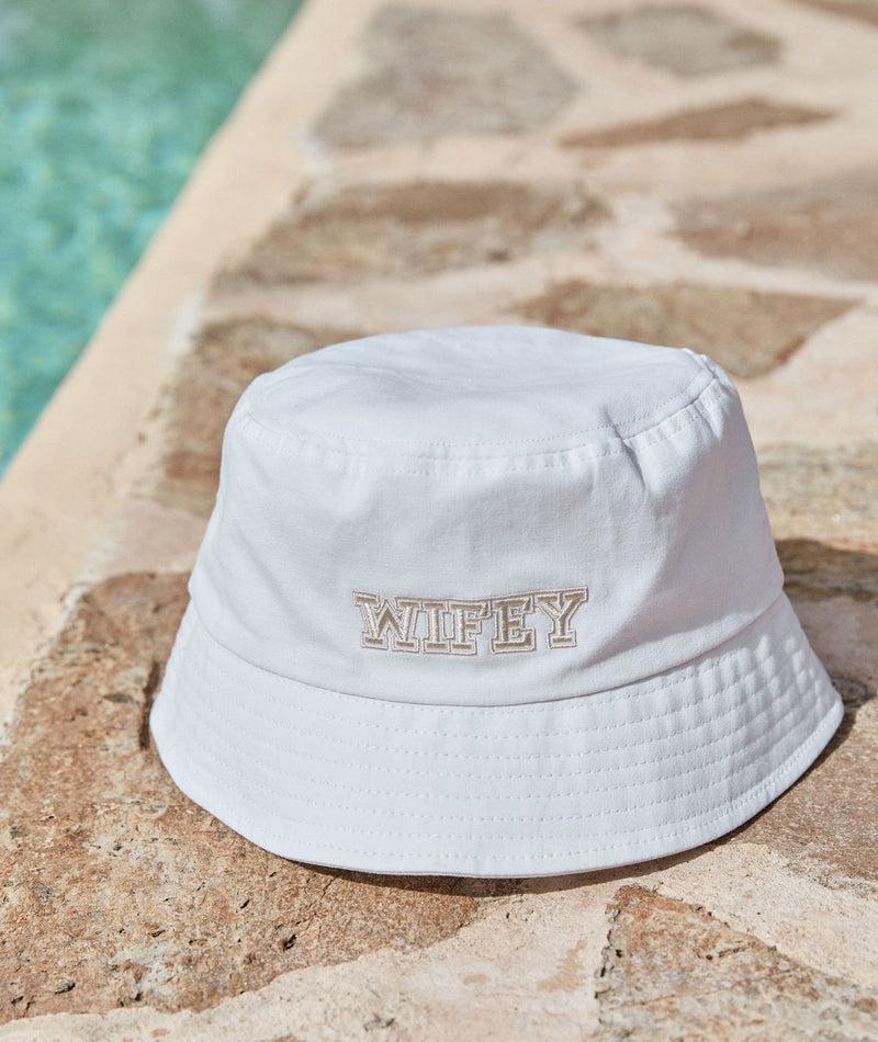 Wifey Embroidered Bucket Hat - White