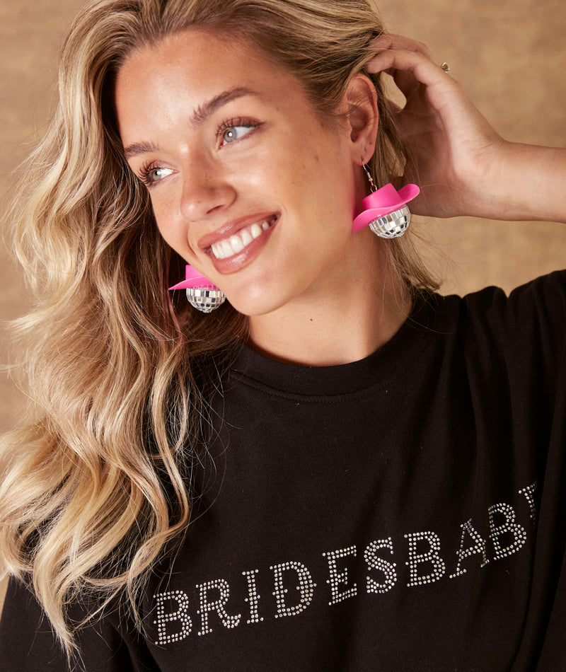 Disco Ball Cowboy Earrings - Pink