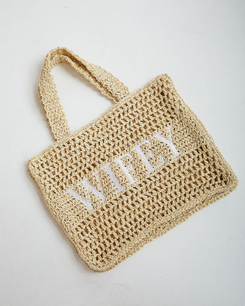 Wifey Statement Straw Tote bag - Natural