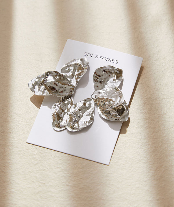 Hammered Fan Earrings - Silver