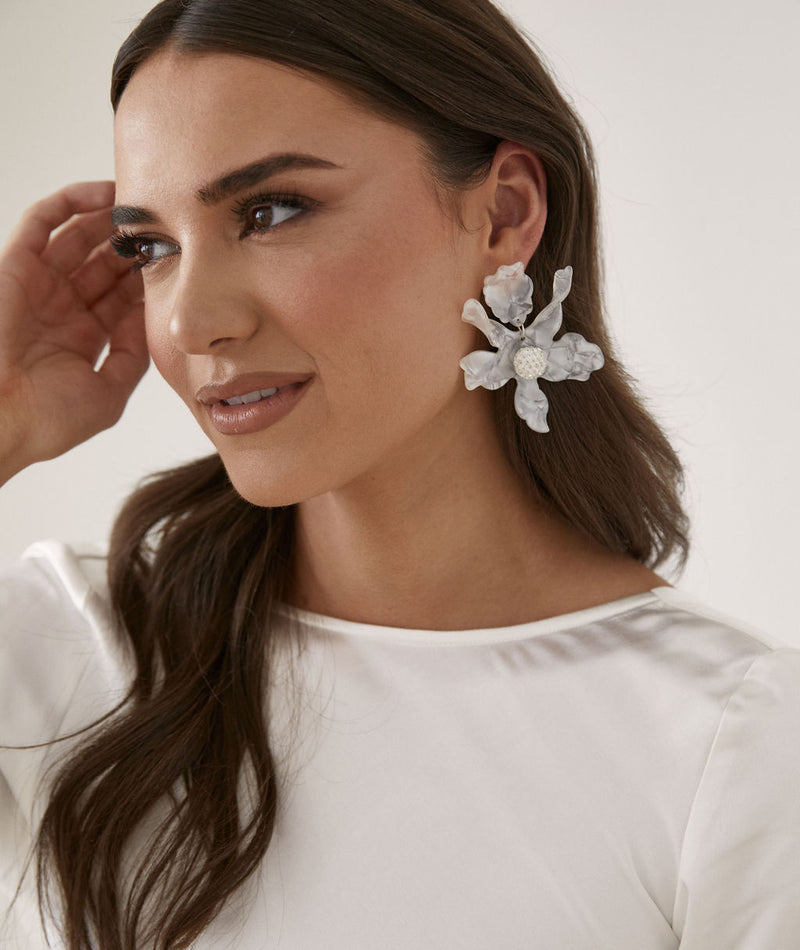 Statement Flower Earrings - White