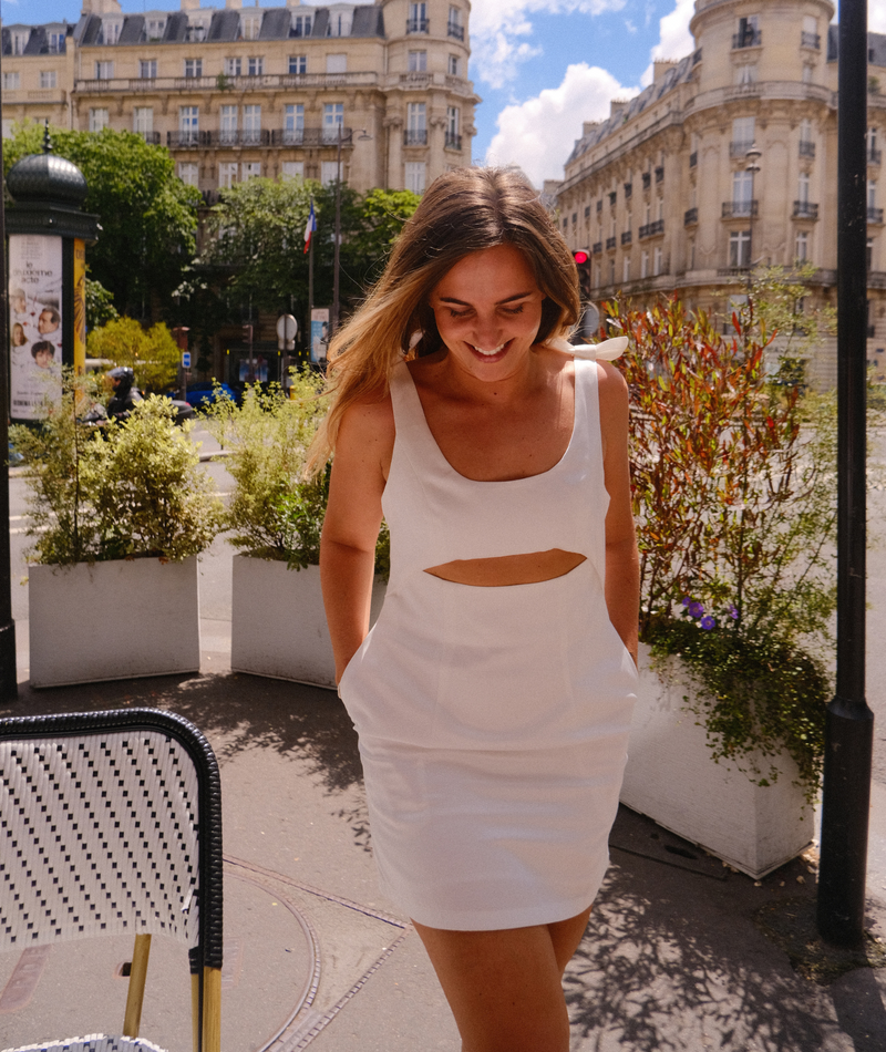 Vienna Satin Bow Shoulder Mini Dress - White
