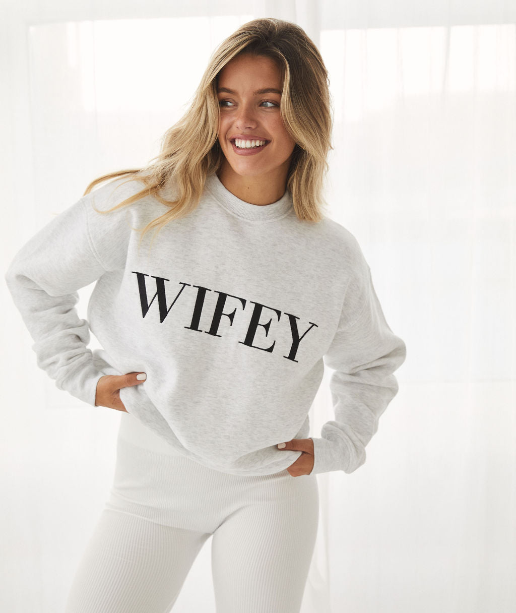 Wifey Statement Sweatshirt - Grey Marl | Six Stories