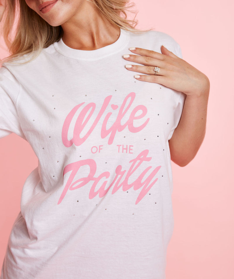 Wife of The Party Rhinestone Tee - White