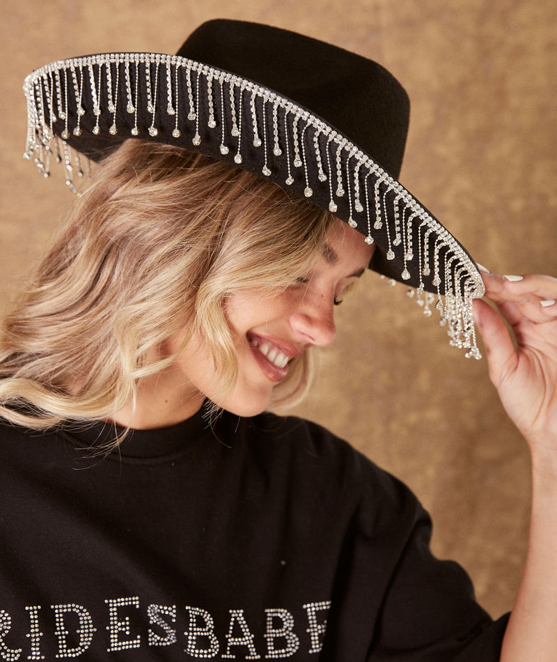 Diamante Tassel Cowboy Hat - Black