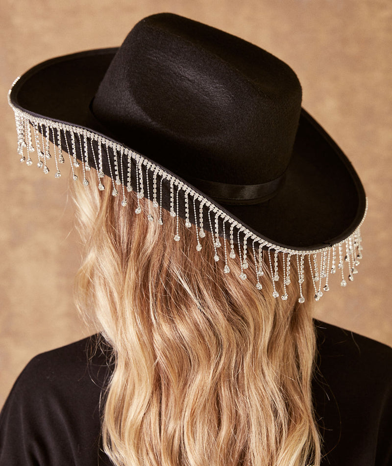 Diamante Tassel Cowboy Hat - Black