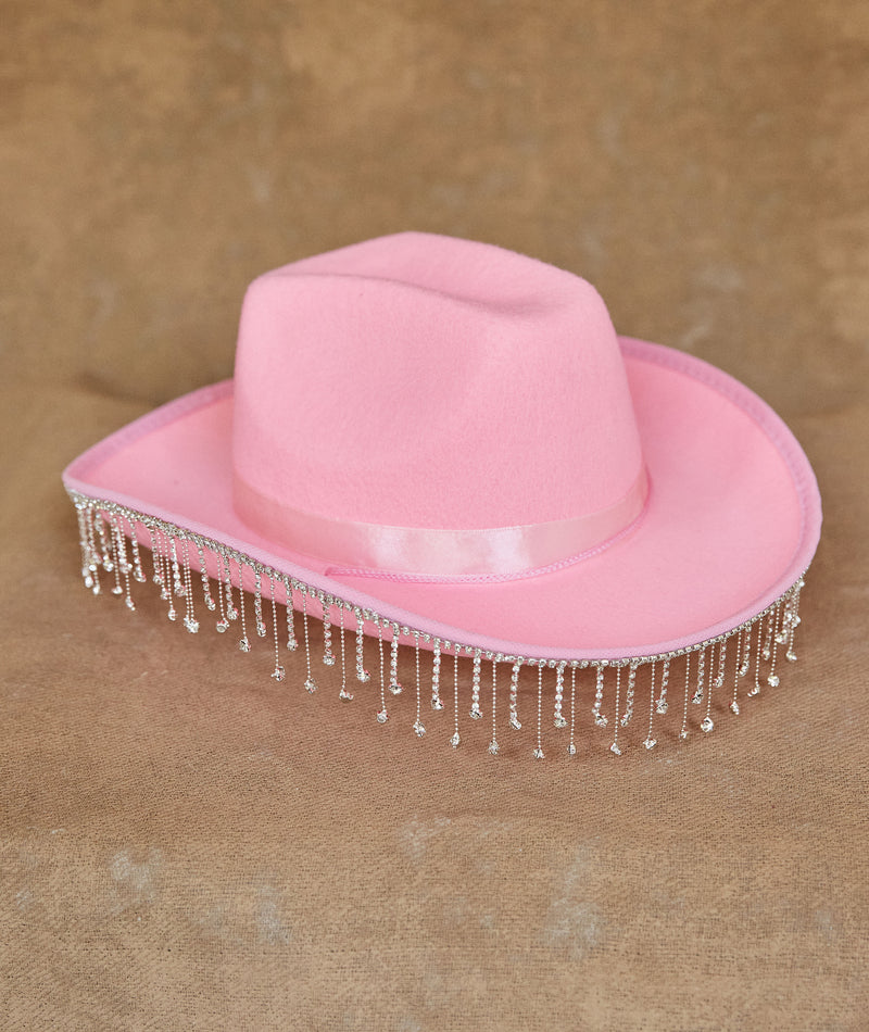 Diamante Tassel Cowboy Hat - Pink