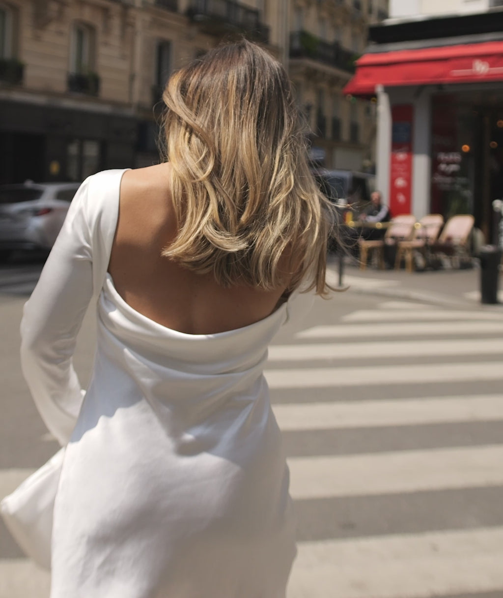 Florence Satin Long Sleeve Mini Dress - Ivory