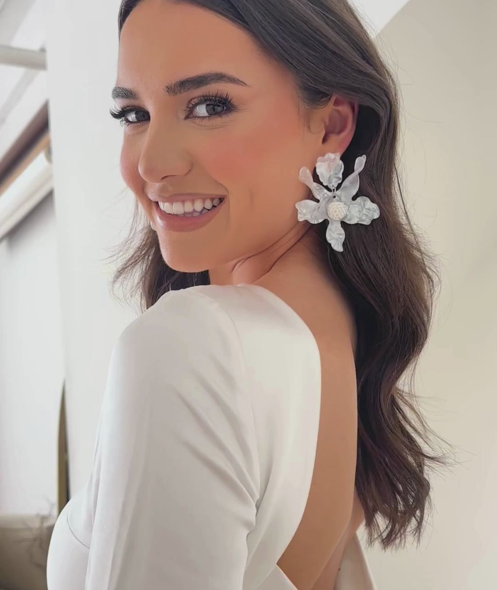 Statement Flower Earrings - White