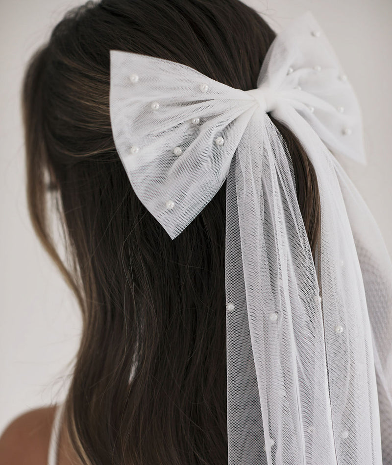 White Hair Bow Bachelorette Veil Pearl Bride Hair Clip Bachelorette  Decoratio