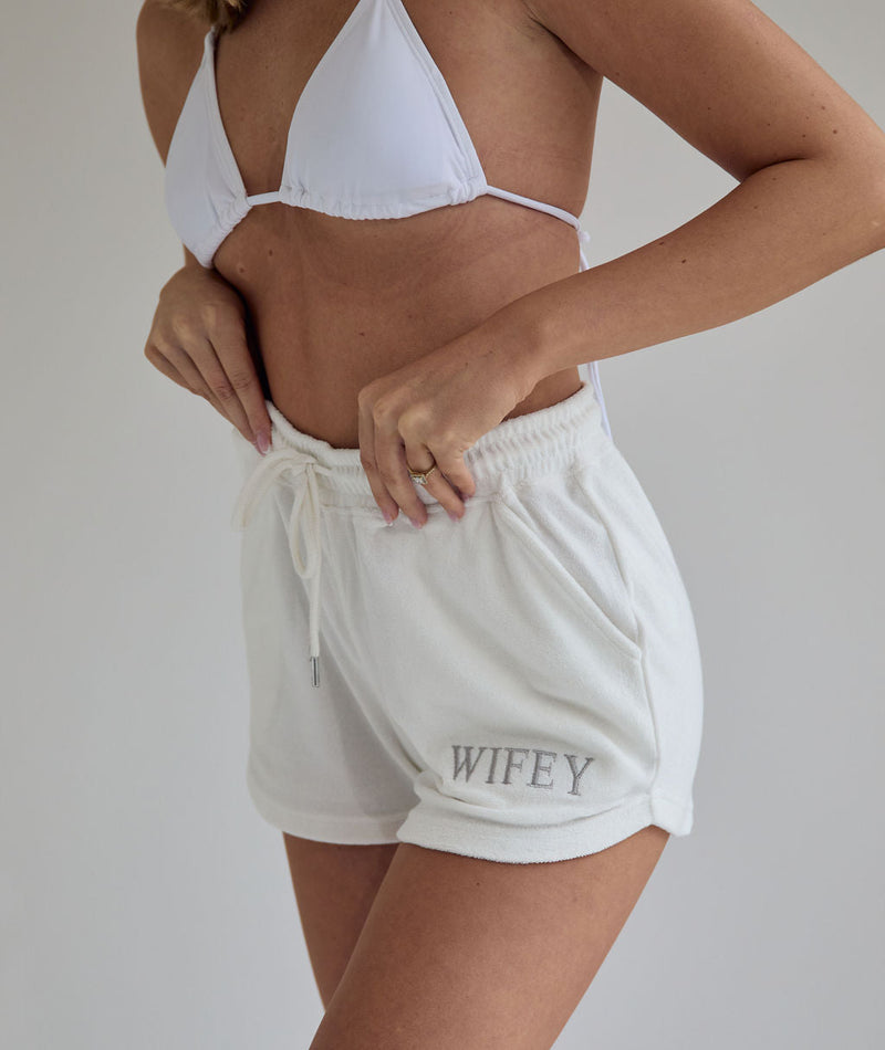 Wifey Statement Towel Shorts - White