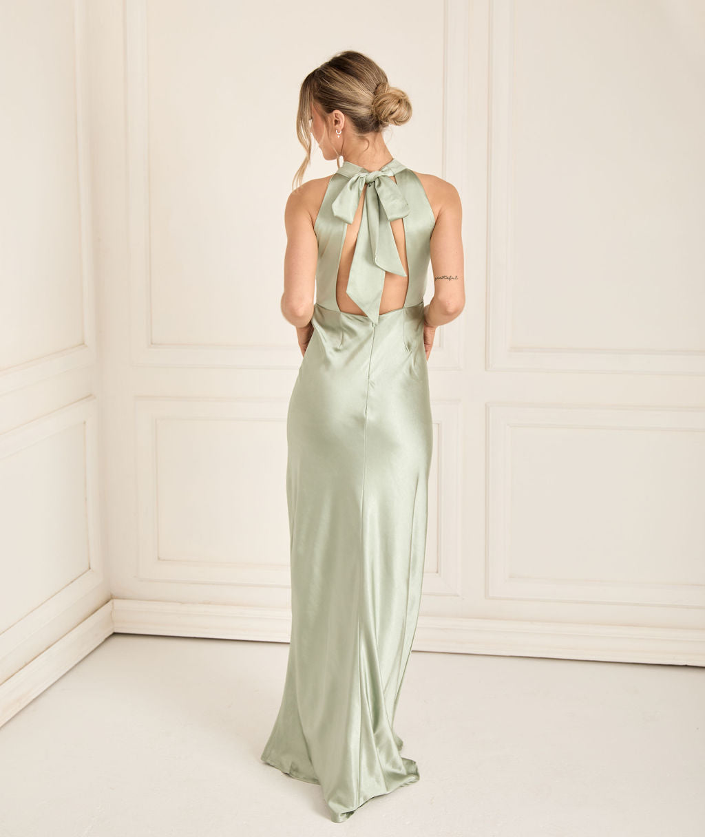 Halter Neck Satin Bridesmaid Dress - Sage – Six Stories